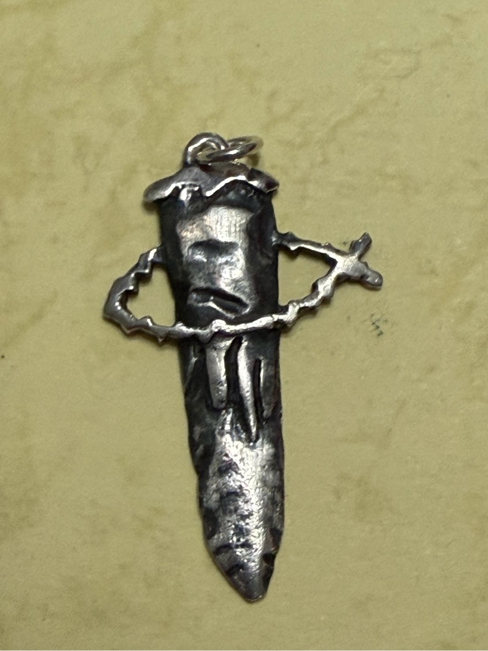 Jesus Fish Crown Dripping Blood Nail Pendant Sterling Silver ©1999 Jay Meyers